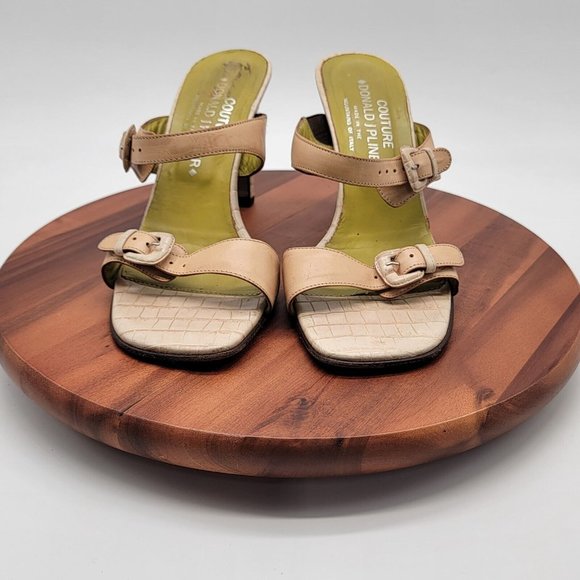 Y2K Couture Donald J Pilner Cream Python Leather Dyani Buckle SlipOn Sandal Heel - Picture 1 of 13